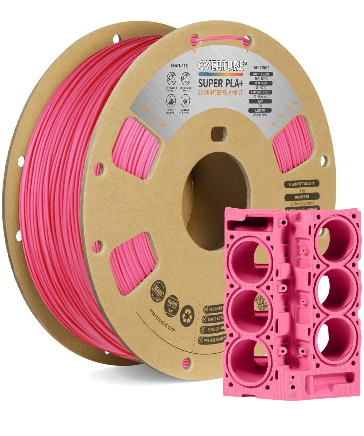 OVERTURE PLA Plus (PLA+) Filament 1.75mm Professional Toughness Enhanced Roll, Cardboard Spool, Premium 1kg(2.2lbs), Dimensional Accuracy Probability +/- 0.02mm (Space Gray)